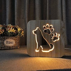 3D Dog Wooden Night Light Lamp Laser Cut Free CDR File