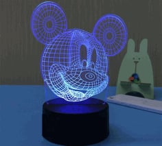 3D illusion LED Mickey Mouse Night Light Lamp CDR File