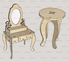 3D Puzzle Laser Cut Dressing Table With Stool Kit Art CDR Vectors File