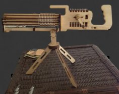 3D Wooden Puzzle Machine Gun Toy Model CDR File for Laser Cutting