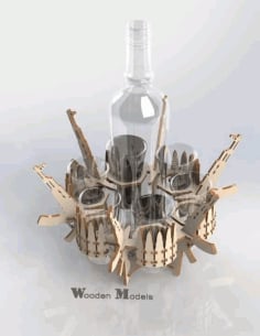 3D Wooden Puzzle Model Minibar Weapons Bottle Holder with Glass Stand CDR File