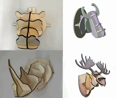 4 Animal Head 3D Puzzle 4mm CDR File