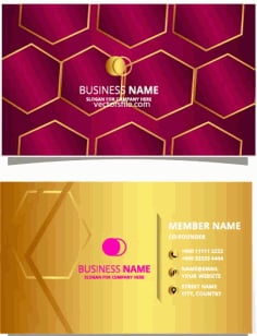 Abstract Dark Pink Business Card Template with Gold Lines Free Vector