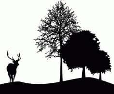 Animal Shape Deer and Tree Silhouette DXF Vectors File