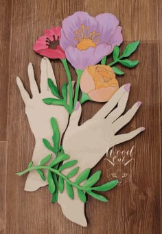 Art Hand Holding Flowers Laser Cut Free CDR File