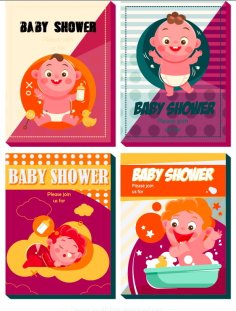 Baby Shower Card Templates Colorful Cute Kids Decor Free Vector