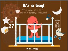 Baby Shower Invitation Card Boy Icon Cartoon Design Free Vector