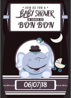 Baby Shower Invitation Card Cute Elephant Icon Decor Free Vector