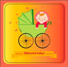 Baby Shower Invitation Card Cute Kid Cart Drawing Free Vector