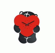Bear with Heart Clock Laser Cut CDR File
