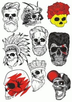 Bearded Skulls Vector Illustration CDR File