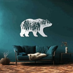 Beautiful Bear Wall Panel Room Decorative Design DXF File