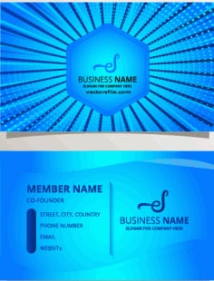 Beautiful Blue Business Card Template with Light Rays Vector File