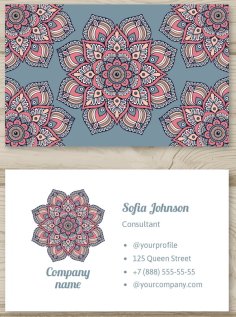 Beautiful Business Card with Mandala Design Free Vector