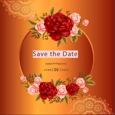 Beautiful Red Roses Save The Date Wedding Invitation Free Vector