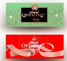 Beige Grand Opening Party Invitation Cards with Ribbon Free Vector
