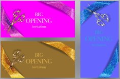 Big Opening Invitation Cards with Scissors and Sparkling Ribbons Free Vector