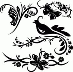 Bird and Tree Laser Engraving DXF Vectors File