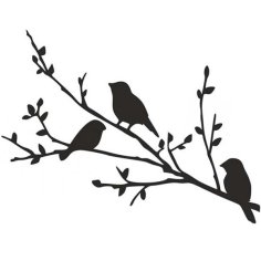 Birds on Branch Silhouette Stencil Free Vector DXF File