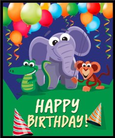 Birthday Party Wild Animals Invitation Card Free Vector