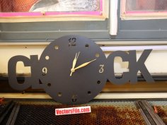 Black Analog Clock Text Shape Wooden Wall Clock Design Ai and SVG Laser Cut File