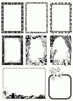 Black and white Border Frame with Floral Patterns Laser Cut CDR File