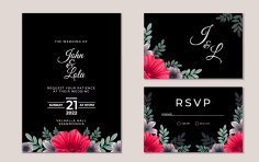 Black Wedding Invitation Card Template Free Vector