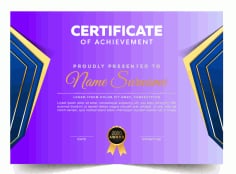 Blue And Gold Certificate with Badge Template Vector File