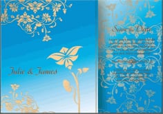 Blue Floral Sleeve Wedding Invitation Card Design Free Vector