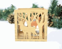Box Lamp Deer In The Forest Laser Cut CDR File