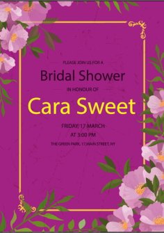Bridal Shower Invitation Card Violet Flowers Decoration Free Vector