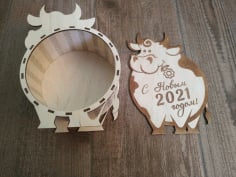 Bull New Year 2021 Gift Box New Years Eve Box Laser Cut CDR File
