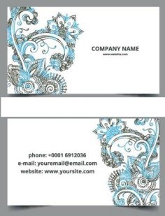 Business Card Template with Floral Decoration Free Vector