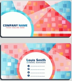 Business Card Templates Colorful Flat Blurred Squares Decor Vector File