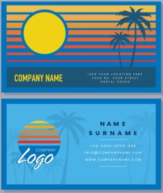 Business Card Templates Sunset Scene Theme Coconut Decor Free Vector