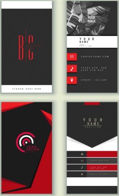Business Cards Templates Elegant Dark Black Red Decor Free Vector