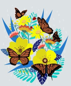 Butterflies Background Colorful Flowers Icons Free Vector