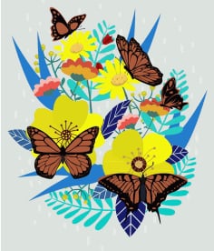 Butterflies Background Colorful Flowers Icons Decoration Free Vector