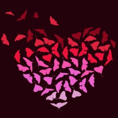 Butterflies Background Heart Shape Design Dark Color Free Vector