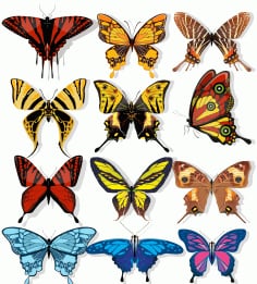 Butterflies Icons Collection Dark Colorful Shapes Free Vector