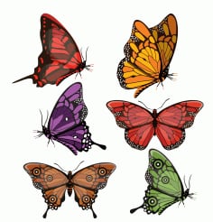Butterflies Icons Collection Multicolored Modern Shapes Design Free Vector