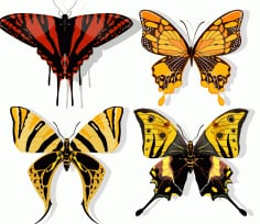 Butterflies Icons Dark Colorful Flat Sketch Free Vector