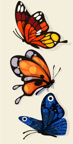Butterflies Icons Dynamic Flying Sketch Colorful Design Free Vector