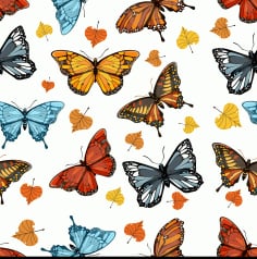 Butterflies Pattern Colorful Design Leaves Decor Free Vector