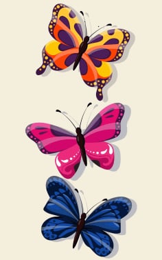 Butterfly Decor Elements Shiny Colorful Flat Sketch Free Vector
