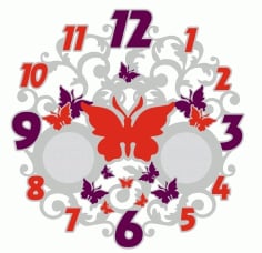 Butterfly Decorative Wall Clock Laser Cut CDR File