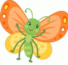 Butterfly Icon Cute Stylized Cartoon Character Sketch Free Vector