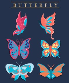 Butterfly Icons Collection Colorful Flat Design Free Vector