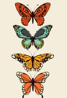 Butterfly Icons Colorful Flat Symmetric Sketch Free Vector