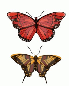 Butterfly Icons Red Brown Decor Modern Design Free Vector